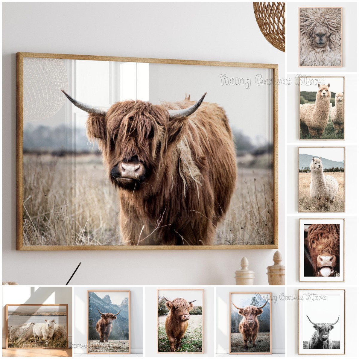 Photography Hobby - スコットランド高地牛野生動物北欧自然風景ポスターキャンバス絵画壁アート写真部屋用ホームファームハウスデ
