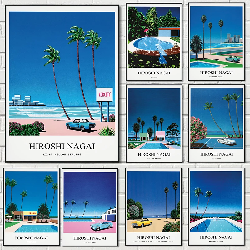 Photography Hobby - ヴィンテージ長谷ヒロシヴェイパーウェーブ日本ビーチシティ夏の壁アートキャンバス絵画印刷壁画リビングルームの装飾