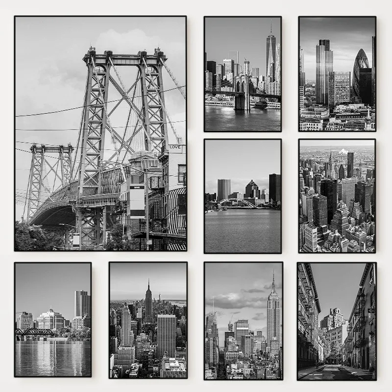 Photography New York - (2D キャンバス絵画) 白黒ニューヨーク市写真ポスター ニューヨーク地図 旅行キャンバス絵画 ウォールアート写真撮影用