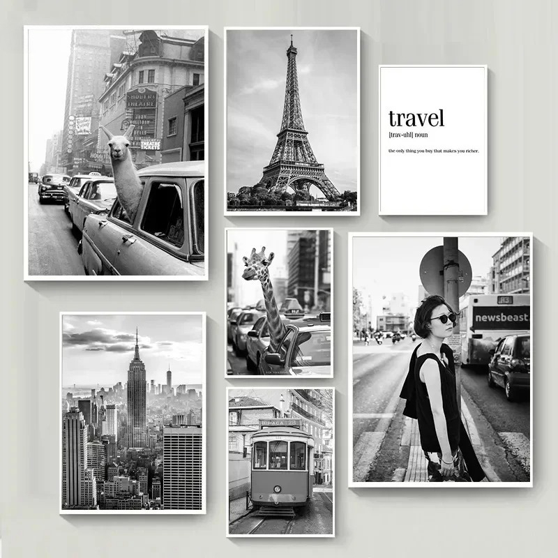 Photography New York - 1pc フレームレス黒と白の旅行風景アルパカ キリンのテキシポスターキャンバス絵画ニューヨークストリート写真 Pictu