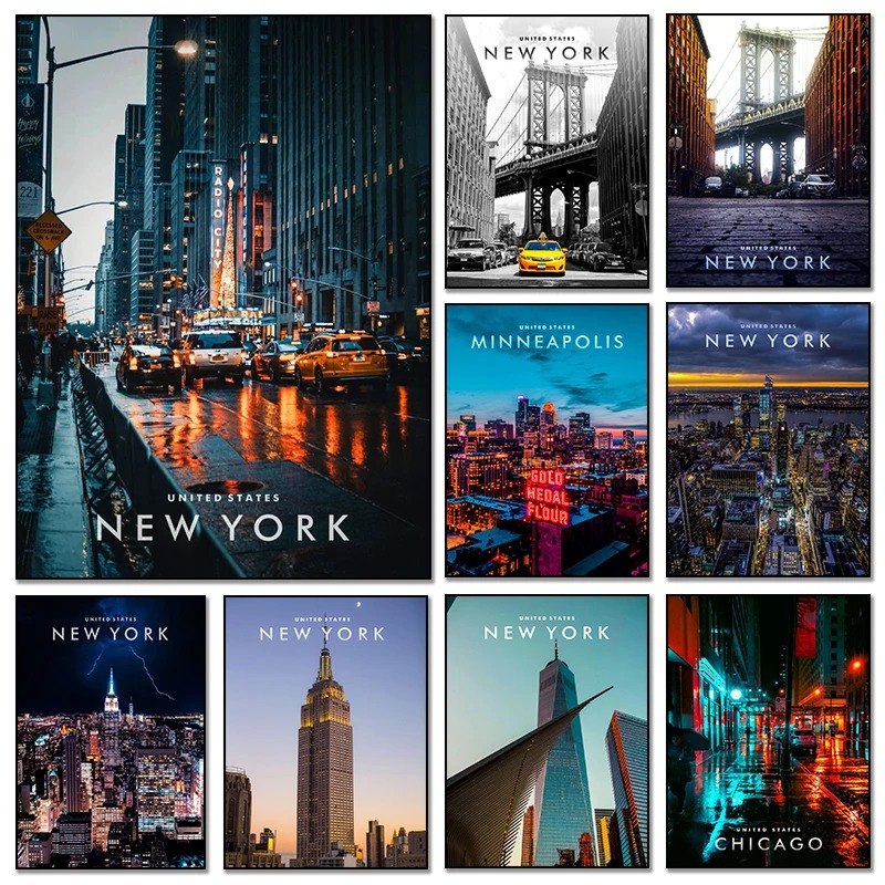 Photography New York - 有名な都市景観ニューヨーク市コーディネートポスターキャンバス絵画やプリント壁アートリビングルームの家の装飾フレームレス