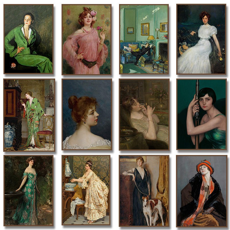 Photography Trend - ルネッサンス女性肖像画ポスターヴィンテージビクトリア朝女性喫煙キャンバス絵画ファッションウォールアートリビングルーム家の装飾