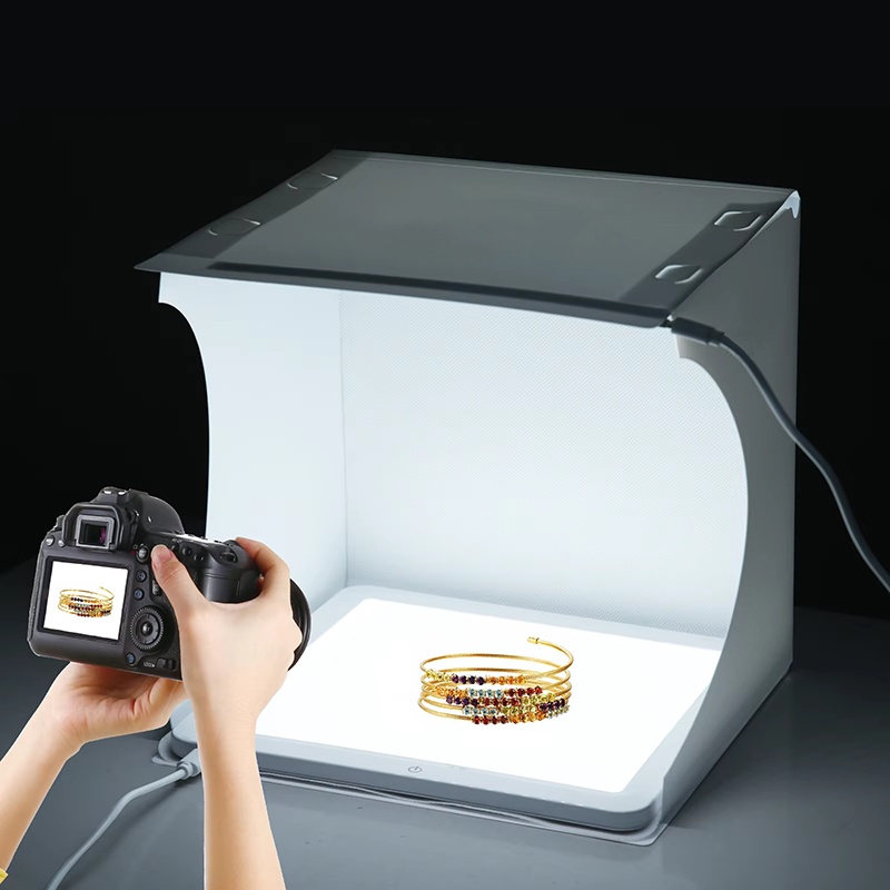 Photography Treatment - 20cmポータブルフォトボックス写真撮影用折りたたみ式LEDライトルームフォトスタジオライトテントソフトボックス、6色背景付き、デジタル一眼レフカメラ用
