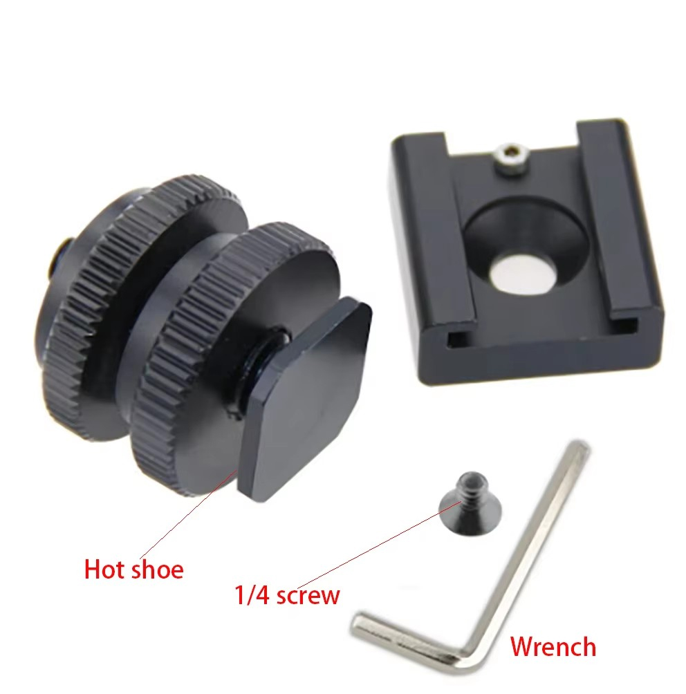 Camera Cold Shoe - ホットコールドシューマウント1/4インチ-20三脚ネジ、カメラDSLRフラッシュアダプター用、1/4ネジホットシューからコイルシューアダプター、1/4インチホットシュー