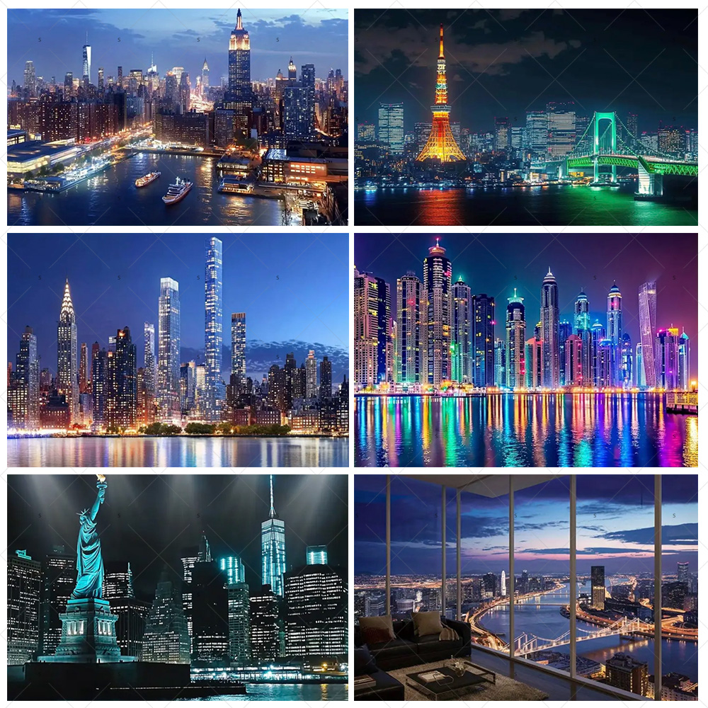 Photography New York - 夜景高層ビル背景バナー ニューヨークシティ写真撮影背景用品 パーティーデコレーション写真撮影小道具