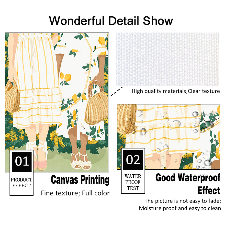 モロッコの女の子、熱帯植物の葉のウォールアートキャンバス絵画 - Photography Trend のレビューと価格