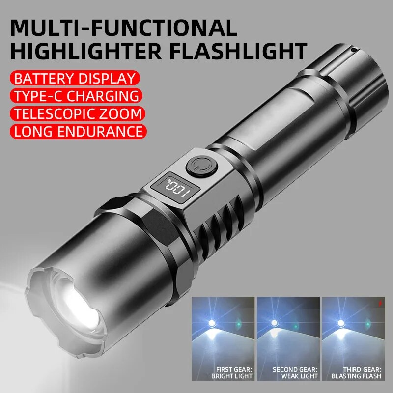 Xhp100充電式格納式LED懐中電灯,高出力,デジタルズー - Photography Ratio のレビューと価格