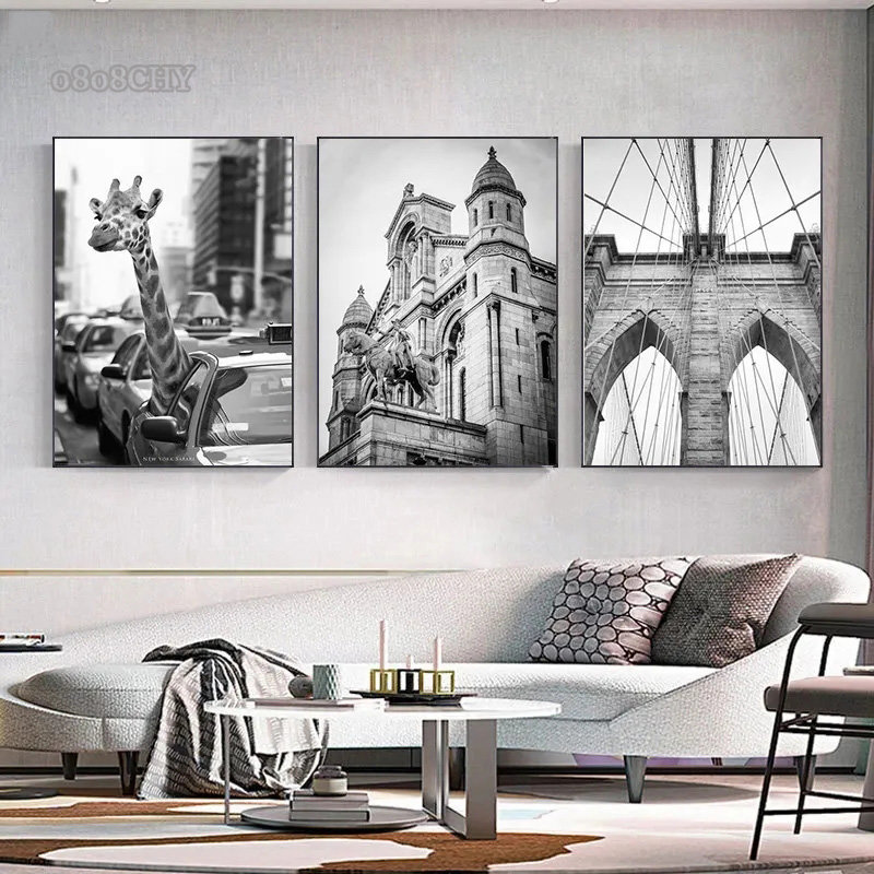 1pc フレームレス黒と白の旅行風景アルパカ キリンのテキシ - Photography New York のレビューと価格