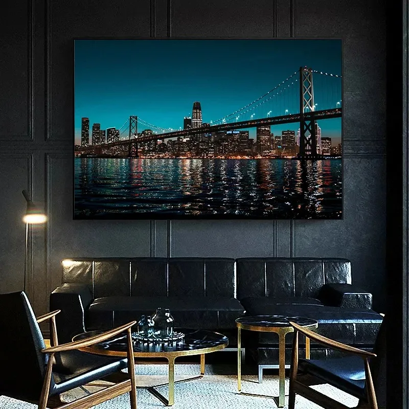 新しいyork都市夜のスカイライン風景ネオンビルディングポス - Photography New York のレビューと価格