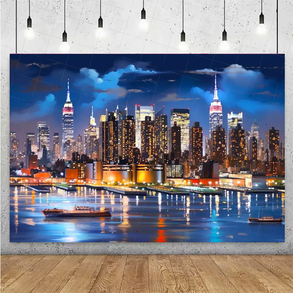 夜景高層ビル背景バナー ニューヨークシティ写真撮影背景用品  - Photography New York のレビューと価格