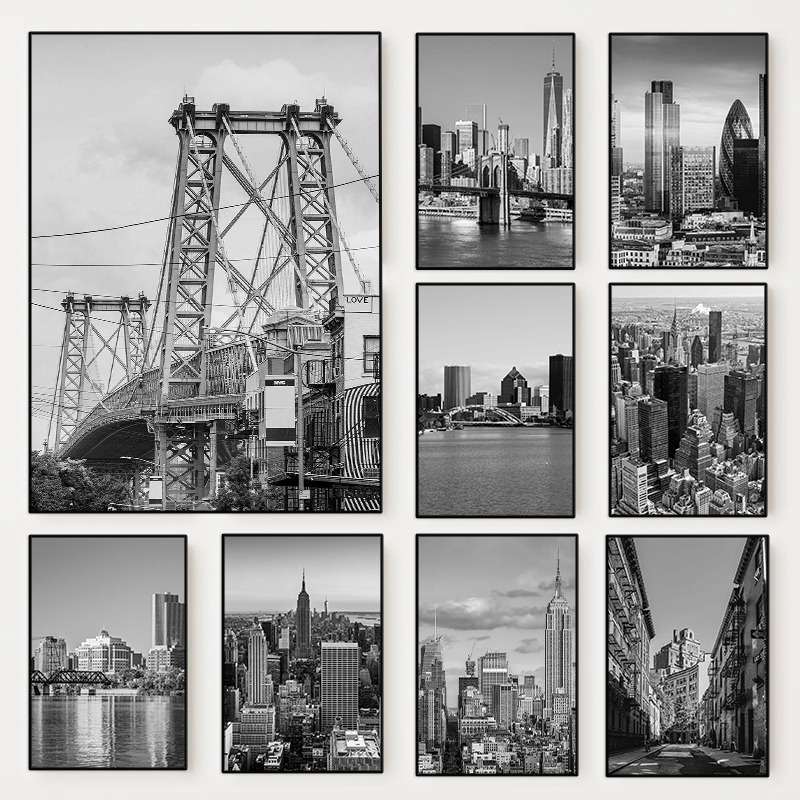 黒と白のニューヨーク市写真ポスターニューヨーク地図旅行キャン - Photography New York のレビューと価格